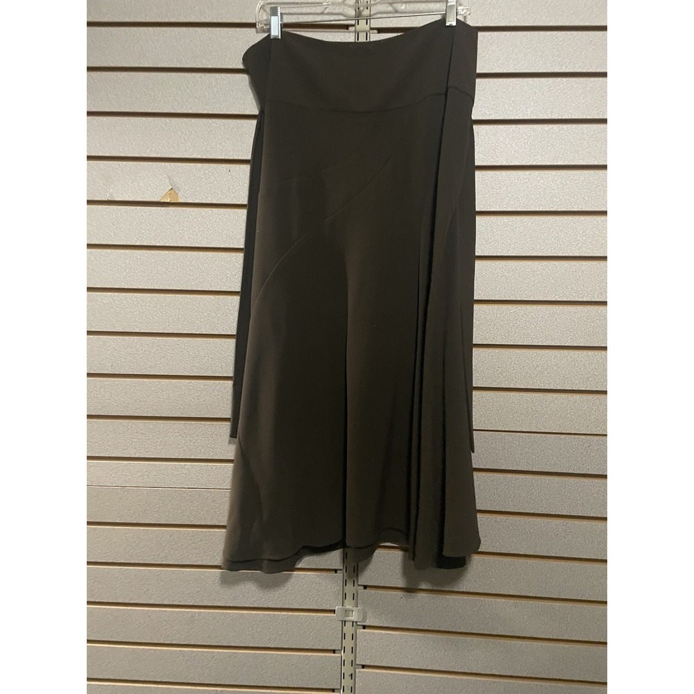 VTG Emma Women's Sz 14 Long Brown Skirt Side Zip Belted A-line‎
